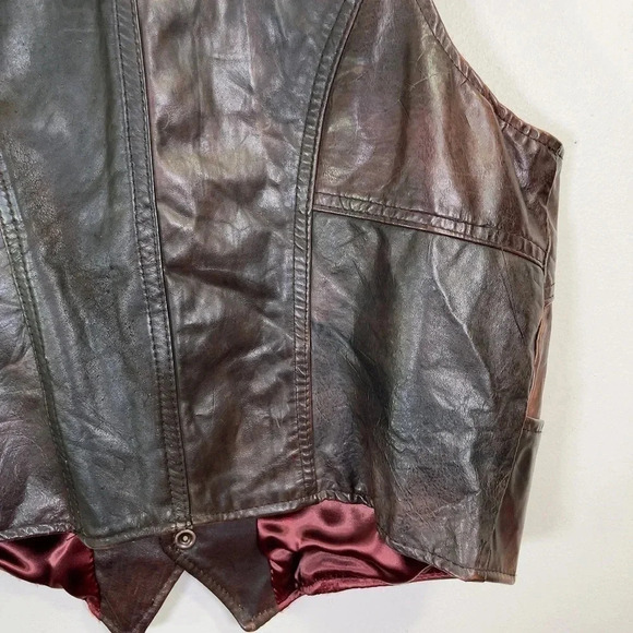 The Leather Ranch  Motorbike Western Button Brown Leather Vest - Picture 13 of 14